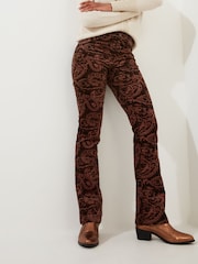Joe Browns Brown Paisley Velvet Moleskin Flared Trousers - Image 1 of 6