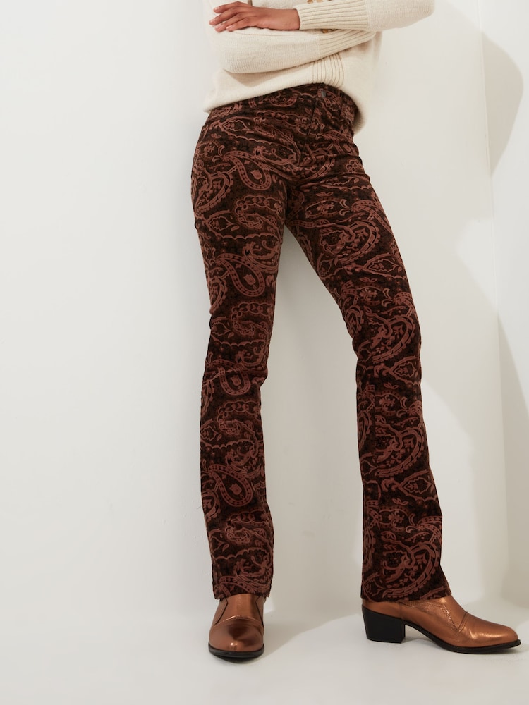 Joe Browns Brown Paisley Velvet Moleskin Flared Trousers - Image 1 of 6