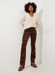 Joe Browns Brown Paisley Velvet Moleskin Flared Trousers - Image 2 of 6