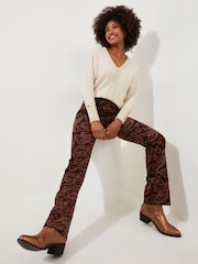 Joe Browns Brown Paisley Velvet Moleskin Flared Trousers - Image 3 of 6