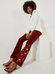Joe Browns Orange Floral Embroidered Kick Flare Stretch Cord Trousers - Image 1 of 7