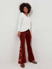 Joe Browns Orange Floral Embroidered Kick Flare Stretch Cord Trousers - Image 2 of 7
