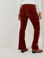 Joe Browns Orange Floral Embroidered Kick Flare Stretch Cord Trousers - Image 4 of 7