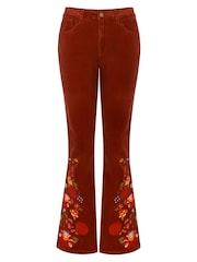 Joe Browns Orange Floral Embroidered Kick Flare Stretch Cord Trousers - Image 5 of 7