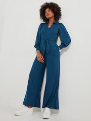 Joe Browns Blue Collared Zip Front Straight Leg Jersey Jumpsuit - Image 1 of 5