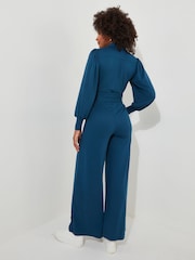 Joe Browns Blue Collared Zip Front Straight Leg Jersey Jumpsuit - Image 4 of 5
