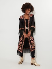 Joe Browns Black Floral Embroidered Longline Fringed Kimono - Image 2 of 5
