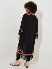 Joe Browns Black Floral Embroidered Longline Fringed Kimono - Image 4 of 5