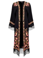 Joe Browns Black Floral Embroidered Longline Fringed Kimono - Image 5 of 5