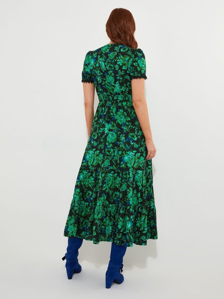 Joe Browns Green Cobalt Floral Print Layered Ruffle Maxi Dress - Image 4 of 8