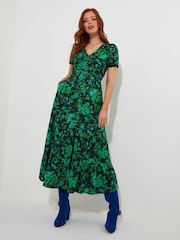 Joe Browns Green Cobalt Floral Print Layered Ruffle Maxi Dress - Image 5 of 8