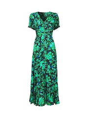 Joe Browns Green Cobalt Floral Print Layered Ruffle Maxi Dress - Image 8 of 8