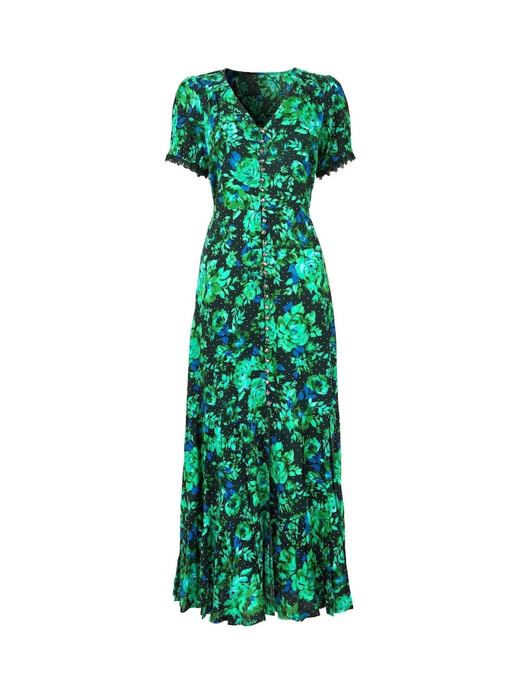 Joe Browns Green Cobalt Floral Print Layered Ruffle Maxi Dress - Image 8 of 8