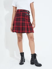 Joe Browns Red Tartan Check Pleated Buckle Detail Mini Skirt - Image 1 of 8