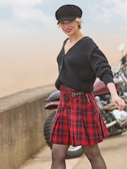 Joe Browns Red Tartan Check Pleated Buckle Detail Mini Skirt - Image 4 of 8