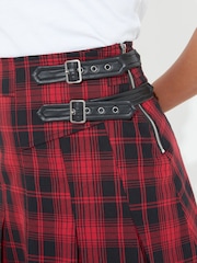 Joe Browns Red Tartan Check Pleated Buckle Detail Mini Skirt - Image 6 of 8