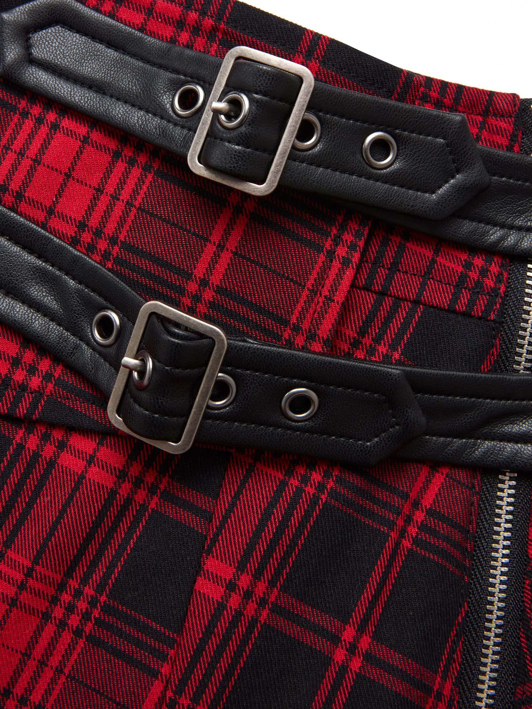 Red tartan check pleated skirt discount