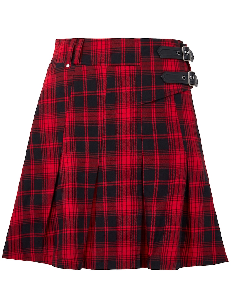 Joe Browns Red Tartan Check Pleated Buckle Detail Mini Skirt - Image 8 of 8