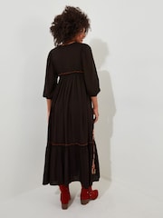 Joe Browns Black Floral Embroidered Tassel Tie Boho Maxi Dress - Image 4 of 6