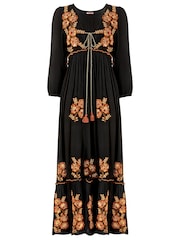 Joe Browns Black Floral Embroidered Tassel Tie Boho Maxi Dress - Image 6 of 6