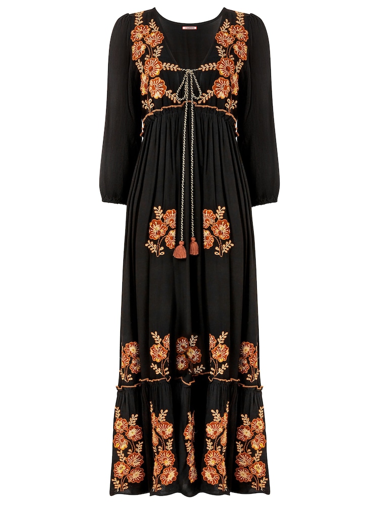 Joe Browns Black Floral Embroidered Tassel Tie Boho Maxi Dress - Image 6 of 6