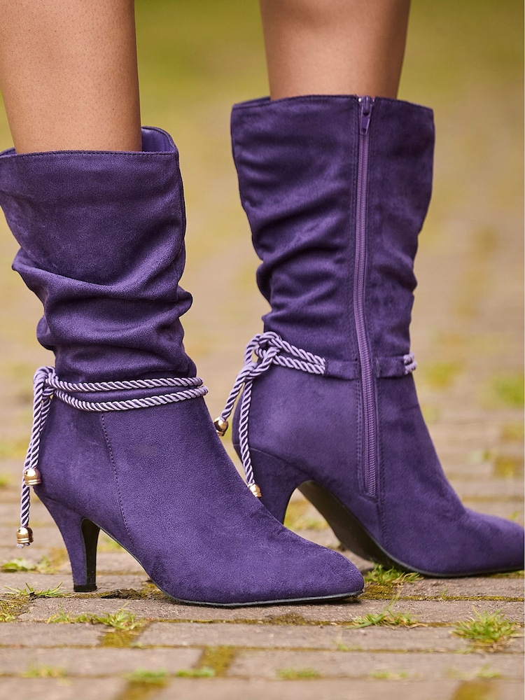Joe Browns Purple Slouchy Rope Detail Midi Calf Boots - Image 1 of 6 Joe Browns Purple Slouchy Rope Detail Midi Calf Boots - Image 1 of 6