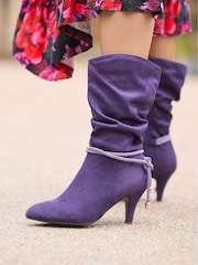 Joe Browns Purple Slouchy Rope Detail Midi Calf Boots - Image 2 of 6
