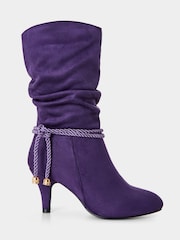 Joe Browns Purple Slouchy Rope Detail Midi Calf Boots - Image 3 of 6
