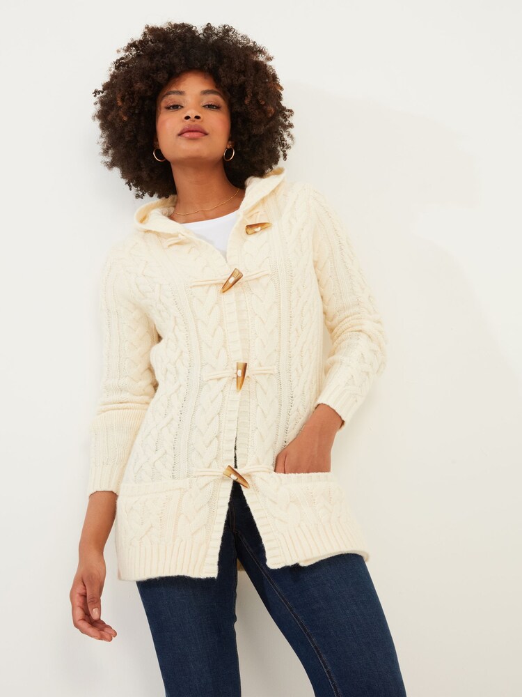 Joe Browns Cream Chunky Cable Knit Toggle Hooded Cardigan - Image 1 of 5