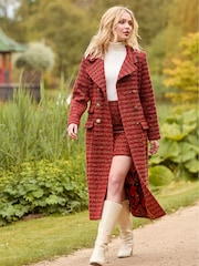 Joe Browns Orange Textured Tweed Double Breasted Maxi Coat - Image 1 of 7