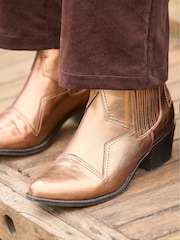 Joe Browns Brown Bronze Metallic Western Ankle Boots - Image 2 of 7