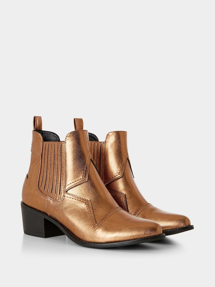 Joe Browns Brown Bronze Metallic Western Ankle Boots - Image 4 of 7
