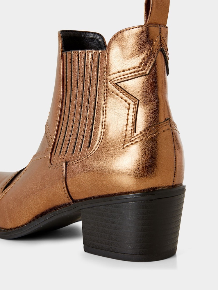 Joe Browns Brown Bronze Metallic Western Ankle Boots - Image 6 of 7