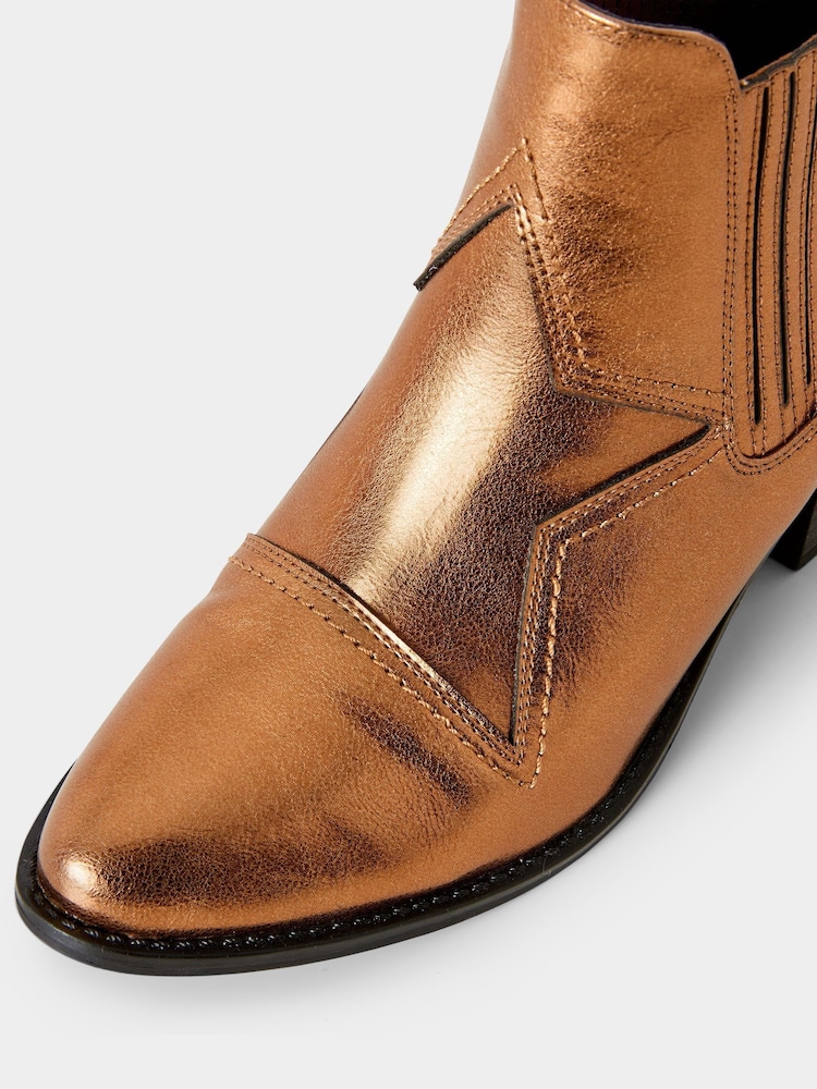 Joe Browns Brown Bronze Metallic Western Ankle Boots - Image 7 of 7
