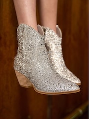 Joe Browns Silver Statement Diamanté Sparkle Cowboy Boots - Image 1 of 7