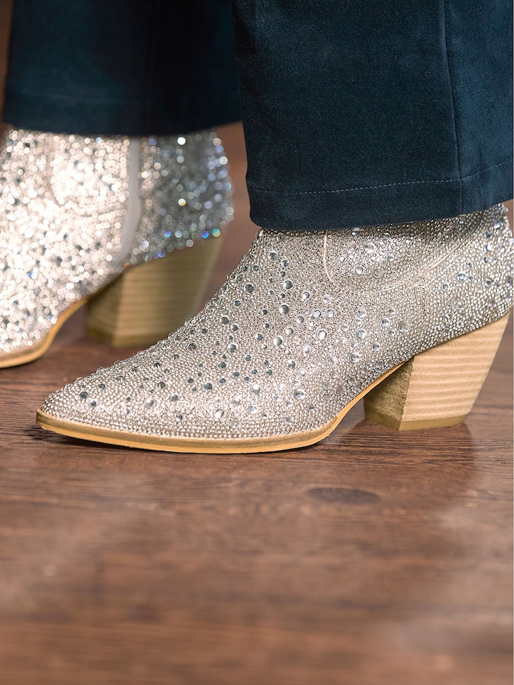 Joe Browns Silver Statement Diamanté Sparkle Cowboy Boots - Image 2 of 7 Joe Browns Silver Statement Diamanté Sparkle Cowboy Boots - Image 2 of 7