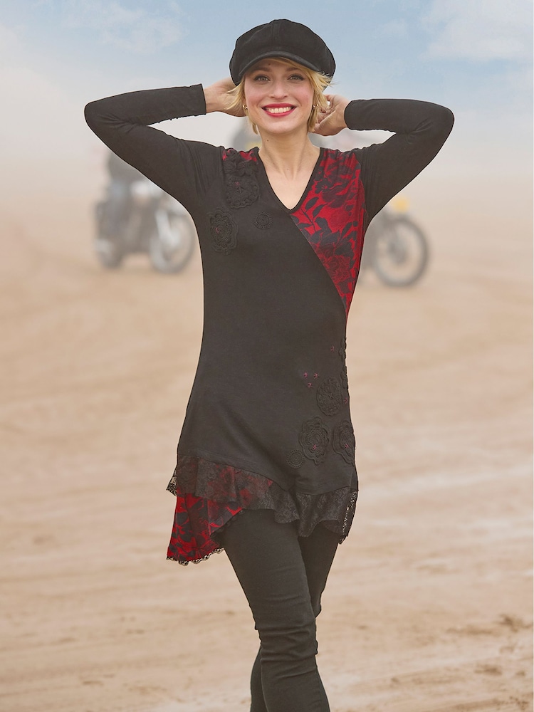Joe Browns Bedrucktes Tunika-Top aus Jersey mit Blumen-Print Applikationen und Spitzensaum - Bild 1 von 8 Joe Browns Bedrucktes Tunika-Top aus Jersey mit Blumen-Print Applikationen und Spitzensaum - Bild 1 von 8