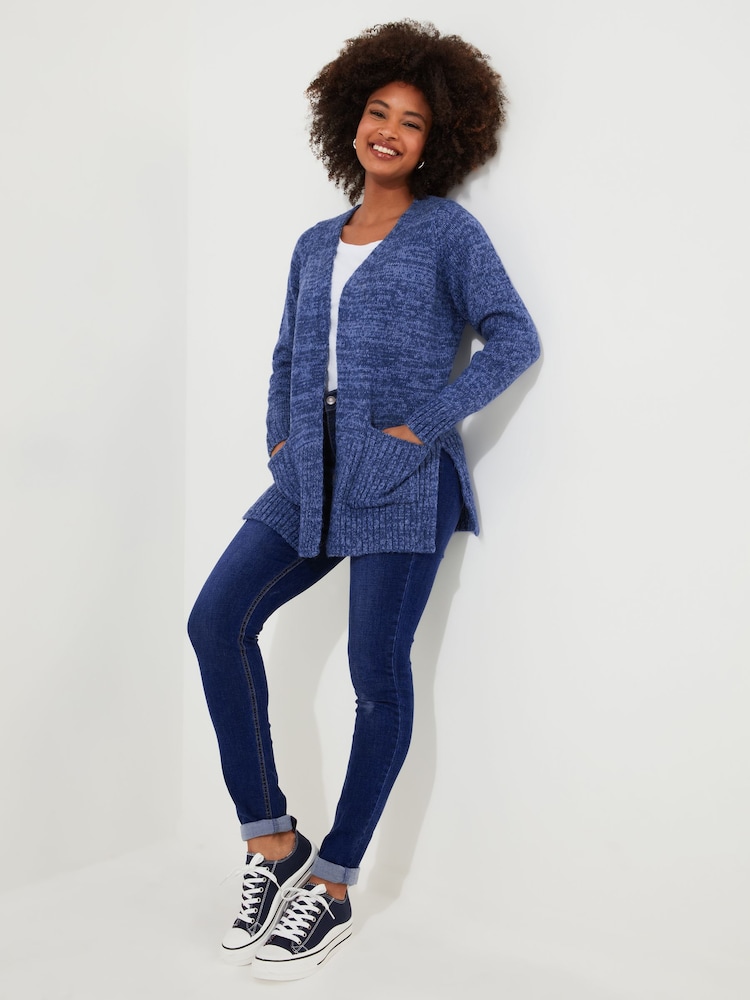 Joe Browns Blue Marl Knit Patch Pocket Edge to Edge Cardigan - Image 2 of 5 Joe Browns Blue Marl Knit Patch Pocket Edge to Edge Cardigan - Image 2 of 5