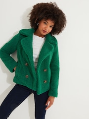 Joe Browns Green Cosy Cropped Teddy Coat - Image 1 of 6