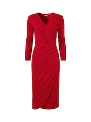 Joe Browns Red Retro Geometric Print Flattering Ruched Jersey Dress - Image 7 of 7