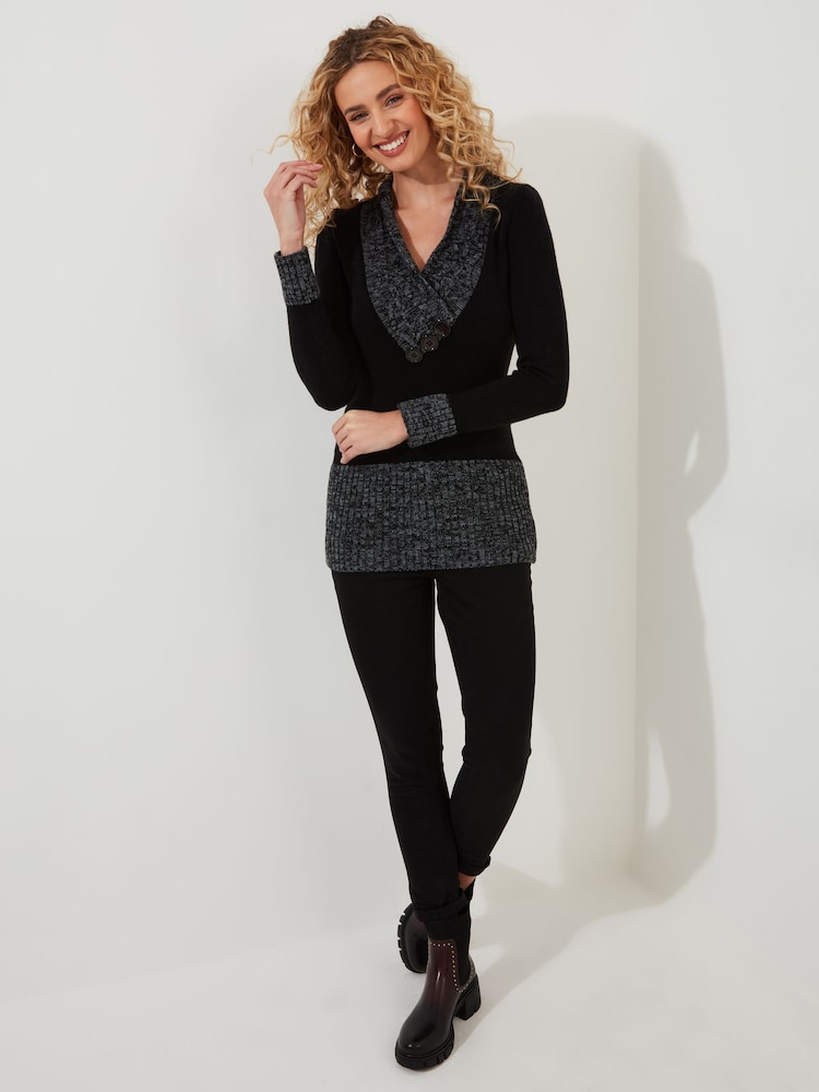 Joe Browns Black Cosy Shawl Neck Button Detail Jumper - Image 2 of 5