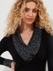 Joe Browns Black Cosy Shawl Neck Button Detail Jumper - Image 3 of 5