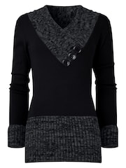 Joe Browns Black Cosy Shawl Neck Button Detail Jumper - Image 5 of 5