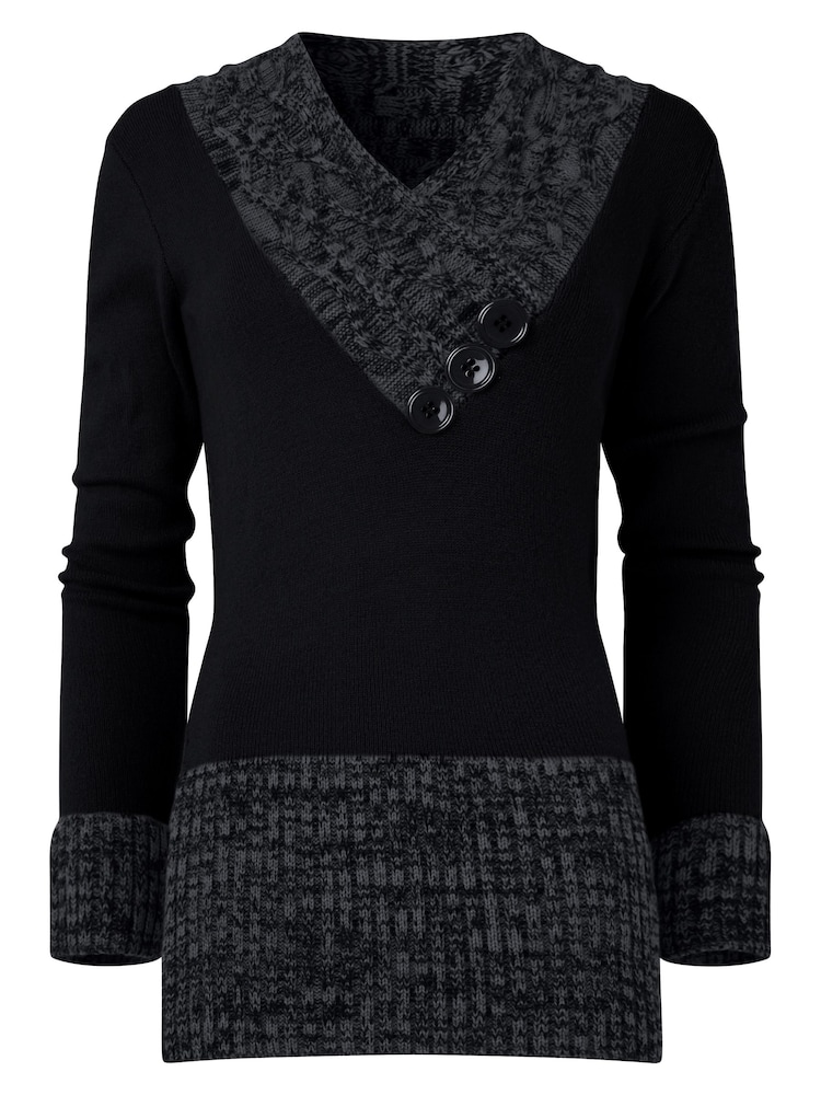 Joe Browns Black Cosy Shawl Neck Button Detail Jumper - Image 5 of 5