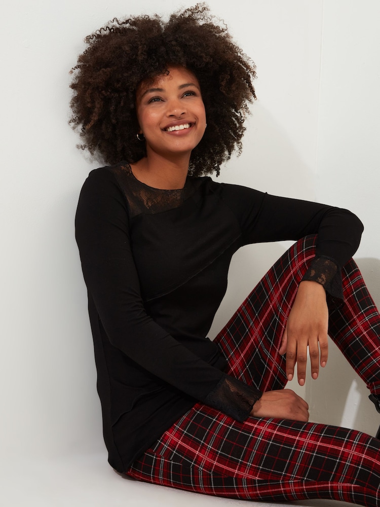Joe Browns Black Retro Lace Insert Flared Sleeve Top - Image 1 of 5