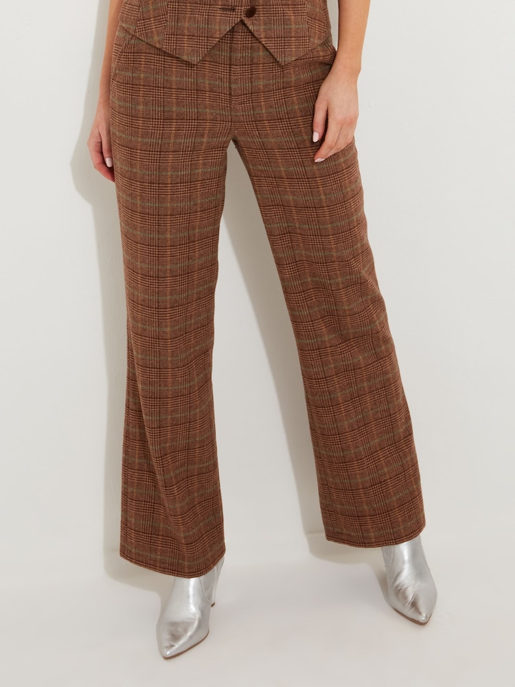 Joe Browns Brown Heritage Check Wide Leg Co-Ord Tailored Trousers - Image 1 of 7