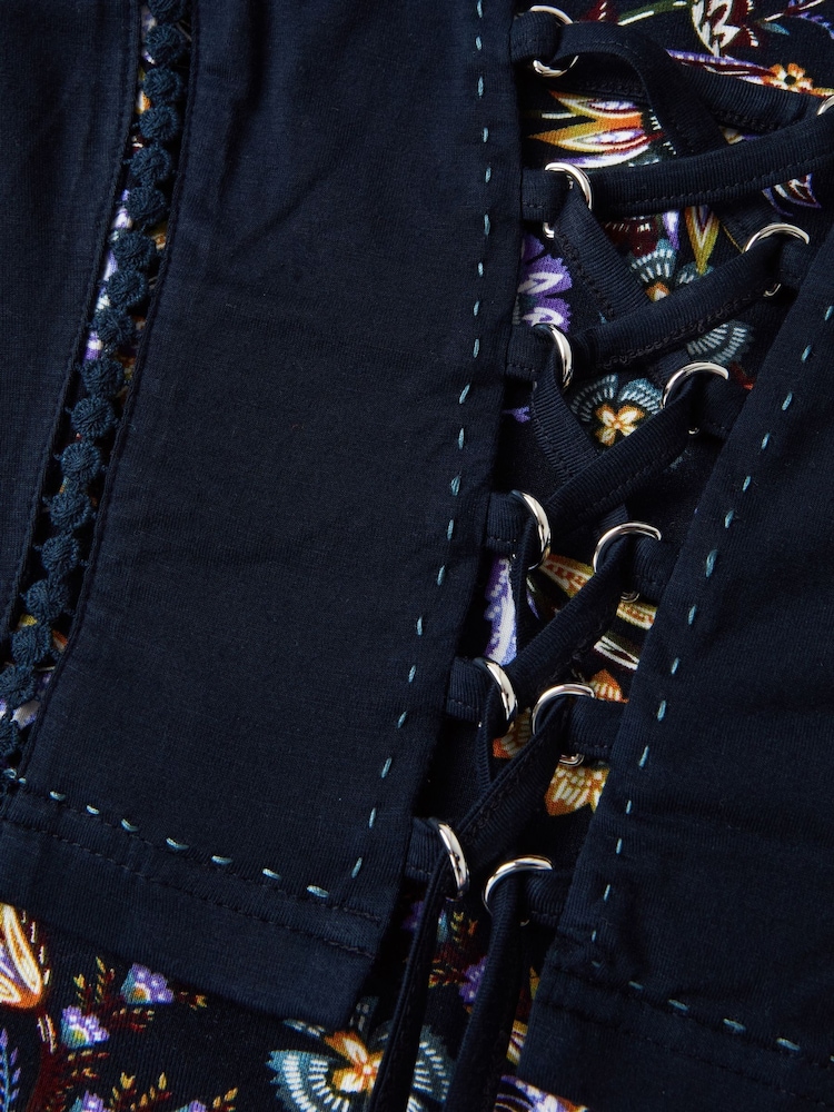 Joe Browns Blue Floral Mock Cardigan Layered Jersey Tunic Top - Image 6 of 6 Joe Browns Blue Floral Mock Cardigan Layered Jersey Tunic Top - Image 6 of 6