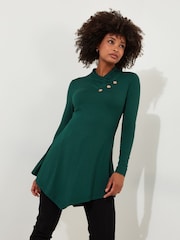 Joe Browns Green Pleated Neck Asymmetric Long Sleeve Long Line Top - Image 1 of 6