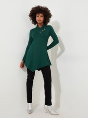 Joe Browns Green Pleated Neck Asymmetric Long Sleeve Long Line Top - Image 3 of 6