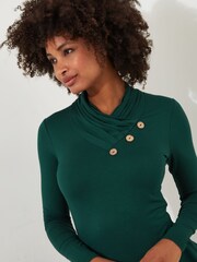 Joe Browns Green Pleated Neck Asymmetric Long Sleeve Long Line Top - Image 4 of 6
